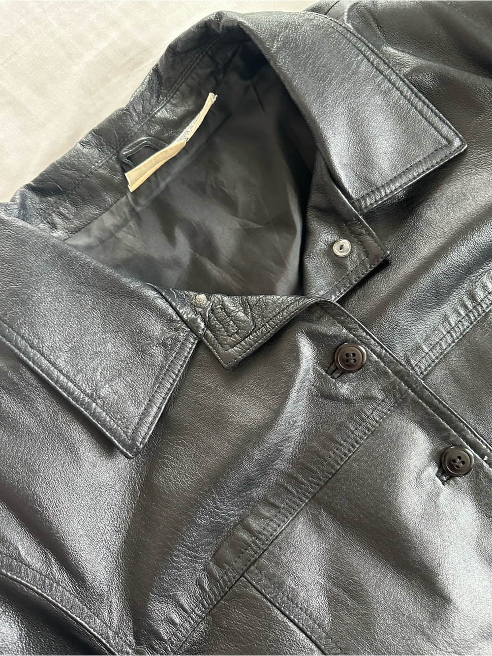 Vintage 100% Leather Newport News Black Women's Button Front Jacket - Picture 10 of 12